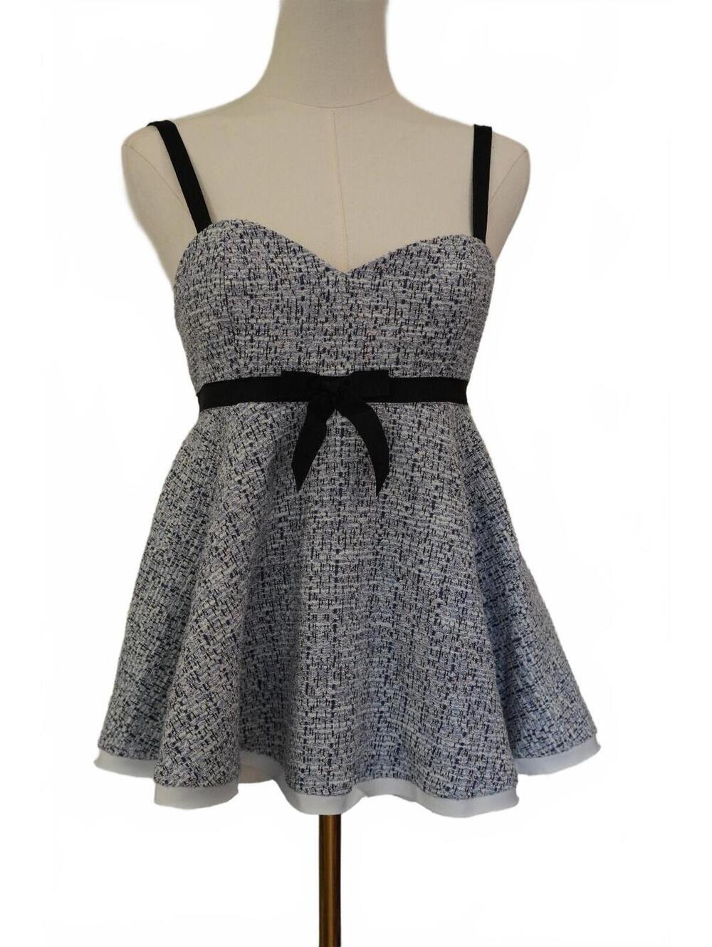 Zara Tweed Bow Peplum Bustier Topโ Blue White Black NWT Size M